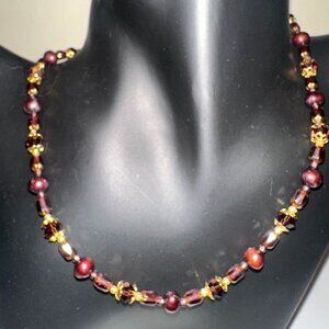 Cranberry Freshwater Pearls & Swarovski Necklace